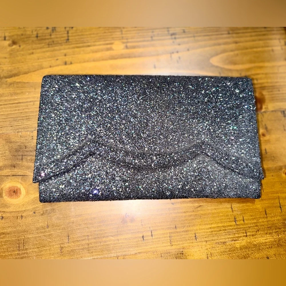 Vintage Lennox Black Glitter Clutch Evening Bag Y2K Party Sparkle Chic‎
